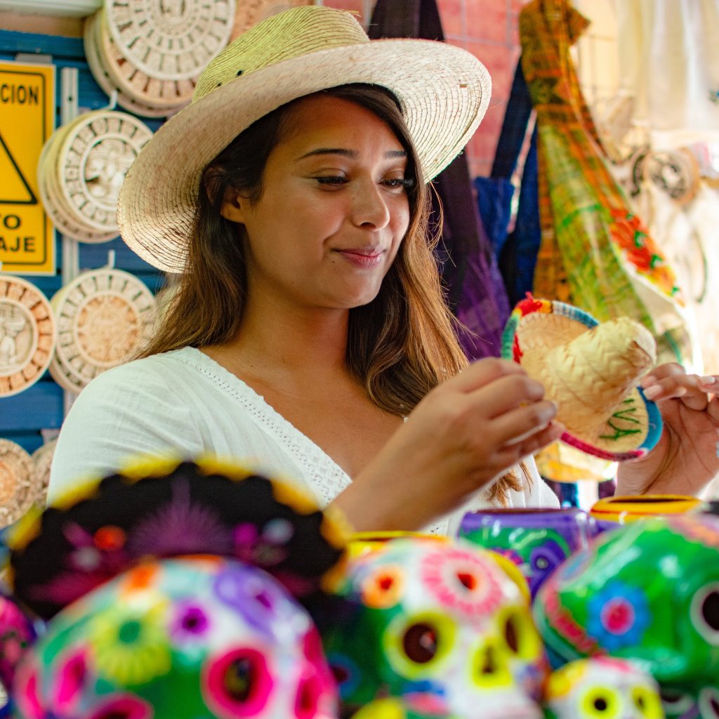 tourist shops for colorful hats in Playa del Carmen Mexico