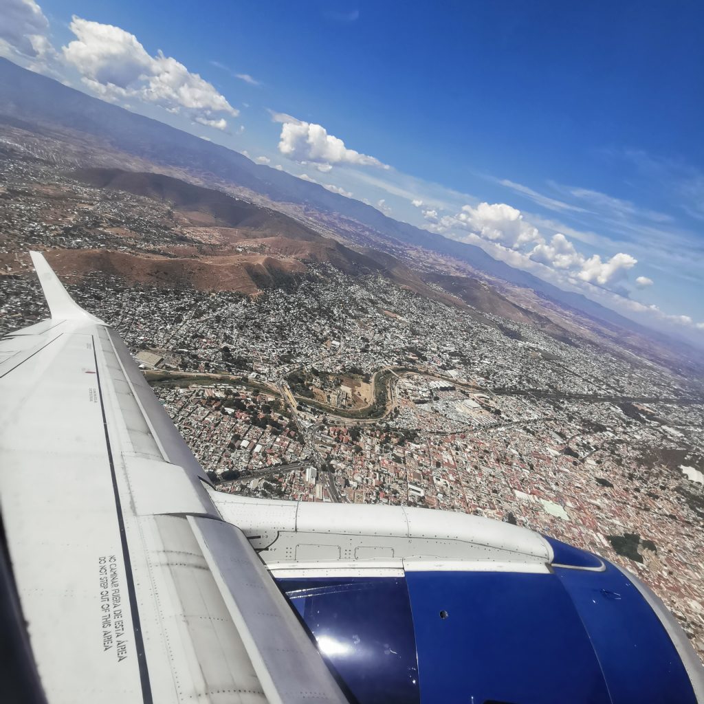 Airplane over Mexico on a budget airline