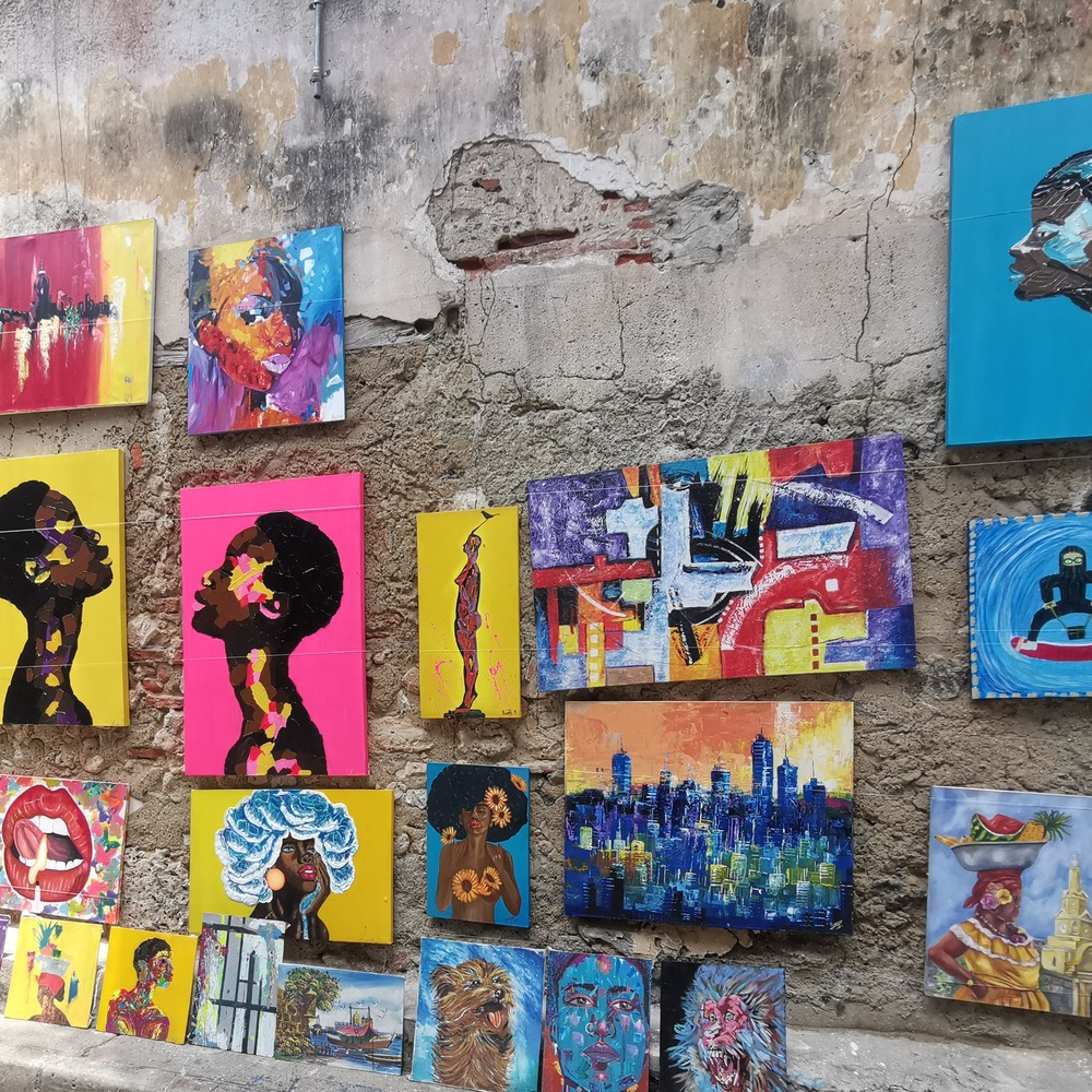 Colorful street art in Getsemani neighborhood of Cartagena Colombia