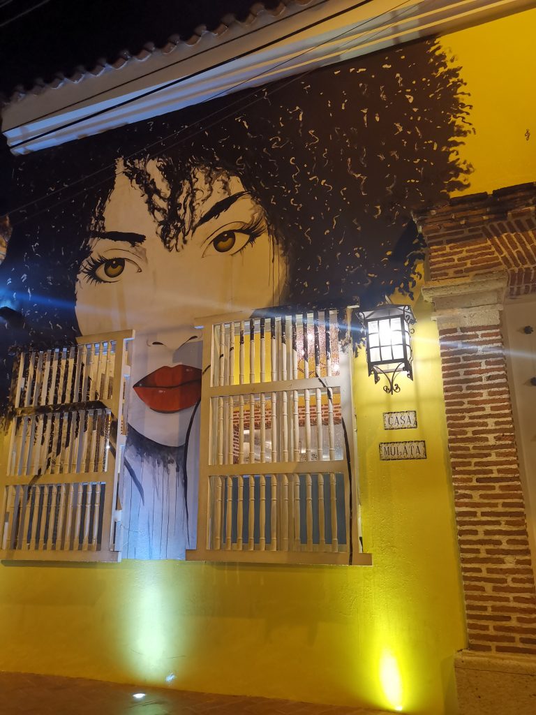 Colorful hostel mural in Cartagena Colombia